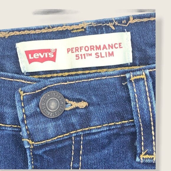 Levis 511 Slim Jeans Girls Size 16R Dark Blue Wash High Rise W28 L28 - Picture 4 of 9